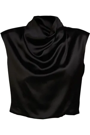Saint Laurent Blusa De Satén De Viscosa Con Cuello