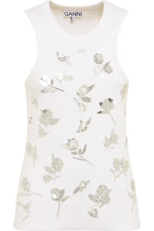 Ganni Tank Top De Jersey Acanalado Con Decoraciones
