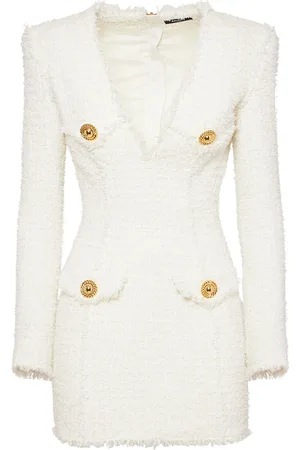Balmain Vestido Corto De Tweed Con Escote En V