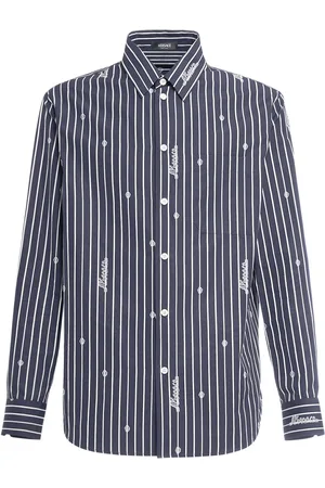 VERSACE Camisa De Popelina De Algodón A Rayas