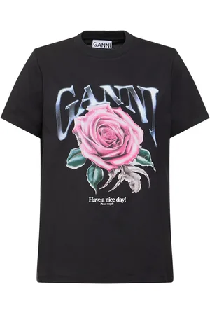 Ganni Camiseta De Algodón Orgánico Estampado