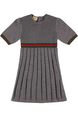 Gucci Vestido De Algodón Plisado Con Tribanda
