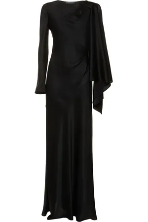 Alberta Ferretti Vestido Largo De Satén Con Mangas Largas