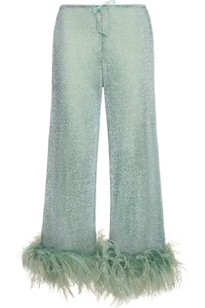 Oseree Pantalones Anchos De Lúrex Con Plumas