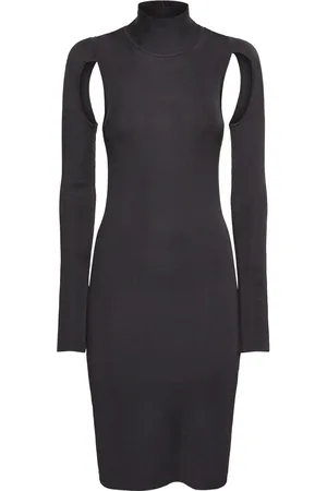 Helmut Lang Vestido Midi De Viscosa Con Cuello Alto