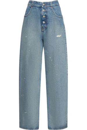 Maison Margiela Jeans Rectos De Denim De Algodón Con Cintura Alta