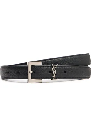 Saint Laurent Cinturón Ysl De Piel Texturizada 2cm