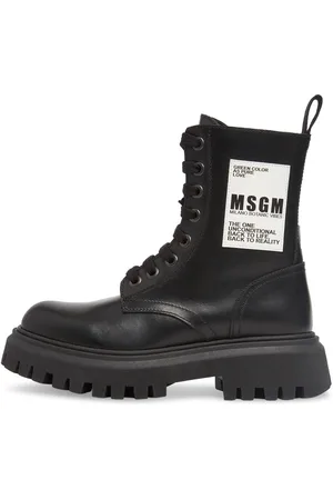 Msgm Botas De Piel Con Cordones Y Logo