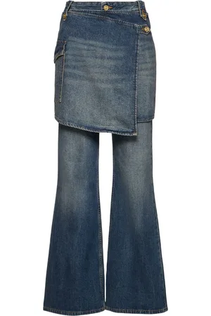 Ganni Heavy Washed Denim Flared Skirt Jeans