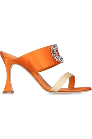Manolo Blahnik Zapatos Mules Laali De Satén Decorados 90mm