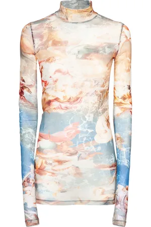 Balmain Top De Malla Con Estampado De Manga Larga