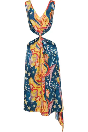 Marni Vestido Midi De Satén Con Aberturas