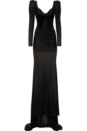 Alessandra Rich Vestido Largo De Cady Drapeado Laminado