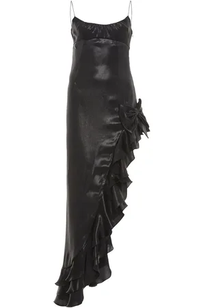 Alessandra Rich Vestido Largo De Satén De Seda Con Volantes