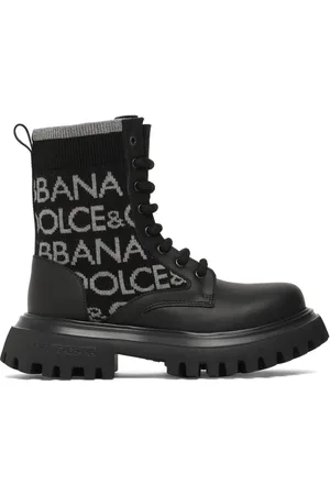 Dolce & Gabbana Botas De Punto Y Piel Con Logo