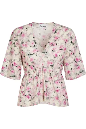 Ganni Top De Algodón Estampado