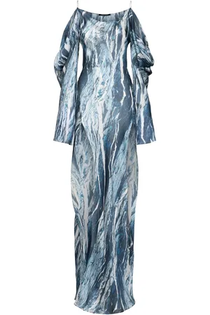 Roberto Cavalli Vestido De Chifón De Seda Hombros Descubiertos