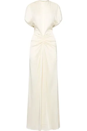 Victoria Beckham Vestido Largo Fruncido De Satén Crepé