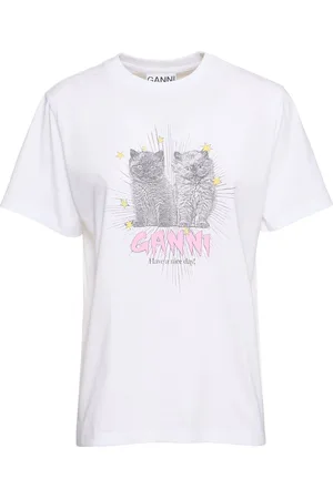 Ganni Camiseta De Algodón Jersey Con Estampado
