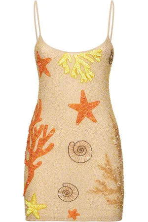 Leslie Amon Vestido Corto Con Cuentas