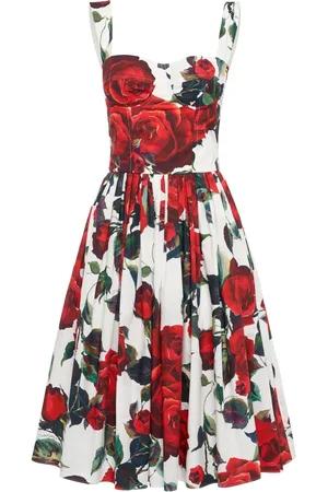 Dolce & Gabbana Vestido Midi De Popelina De Algodón Estampado
