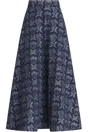 Etro Falda Midi De Denim Con Bordado