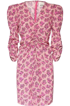 Isabel Marant Vestido Corto De Seda Fruncido Y Estampado