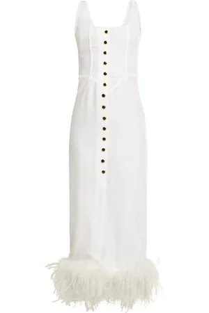 Alessandra Rich Vestido Midi De Terciopelo Con Plumas
