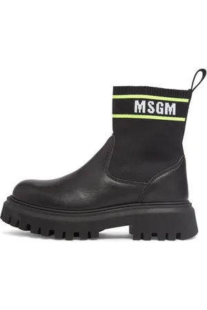 Msgm Botas De Piel Y Punto Con Logo