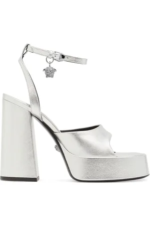 VERSACE Sandalias De Piel Metalizada 120mm