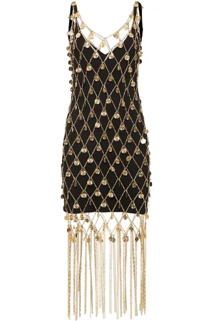 Paco rabanne Vestido Midi Con Flecos Y Cadenas