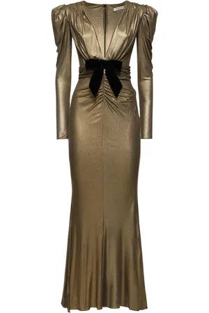 Alessandra Rich Vestido Midi De Cady Laminado Fruncido