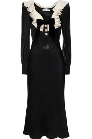 Alessandra Rich Vestido Midi De Cady Laminado Con Cuello