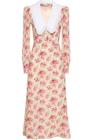 Alessandra Rich Vestido Midi De Sarga De Seda Con Cuello