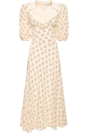 Alessandra Rich Vestido Midi De Sarga De Seda Estampada