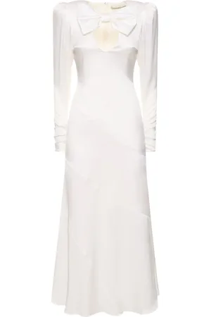 Alessandra Rich Vestido Midi De Satén De Seda Con Lazos