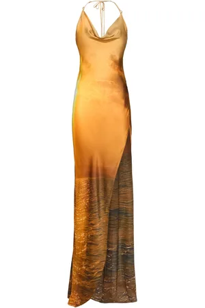 Roberto Cavalli Vestido Largo De Satén Y Seda Chiffón