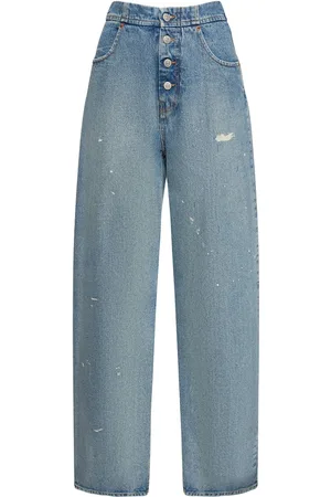 Maison Margiela Jeans Rectos De Denim De Algodón Con Cintura Alta