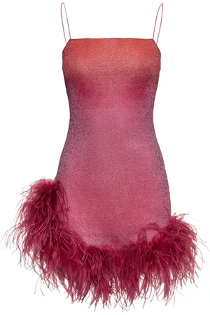 Oseree Vestido Corto De Lúrex Con Plumas