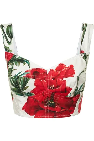 Dolce & Gabbana Top Corsé De Popelina De Algodón Estampado