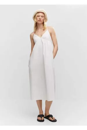 MANGO Mujer Midi - Vestido algodón espalda cruzada
