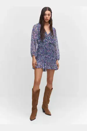 MANGO Vestido corto bajo fruncido