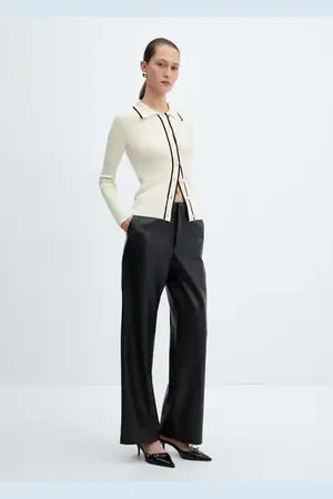 MANGO Pantalón tiro alto efecto piel