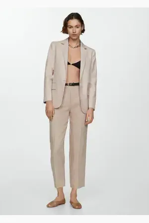 MANGO Pantalón crop lino