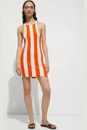 MANGO Vestido punto rizado canalé rayas