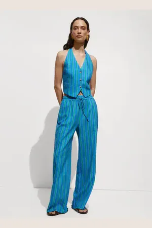 MANGO Chaleco lino estampado rayas
