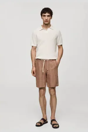 MANGO AN Bermudas % lino rayas cordón