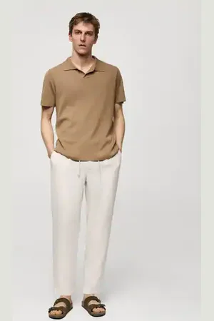 MANGO AN Pantalón % lino rayas cordón 6