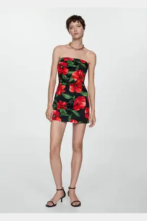 MANGO Vestido palabra de honor flores