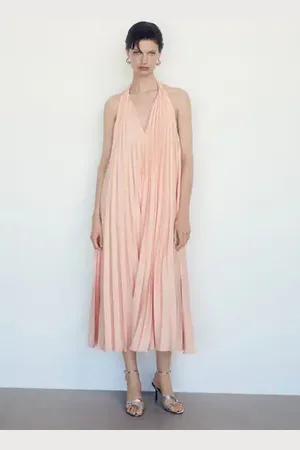 MANGO Vestido largo plisado